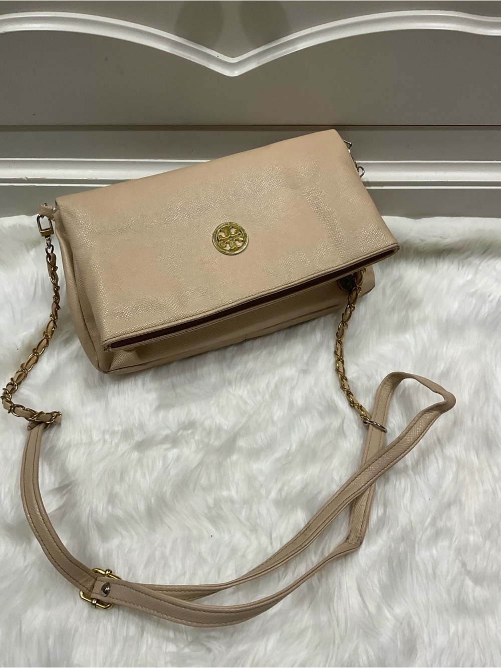 Tory Burch Beige Crossbody Fold-Over Bag